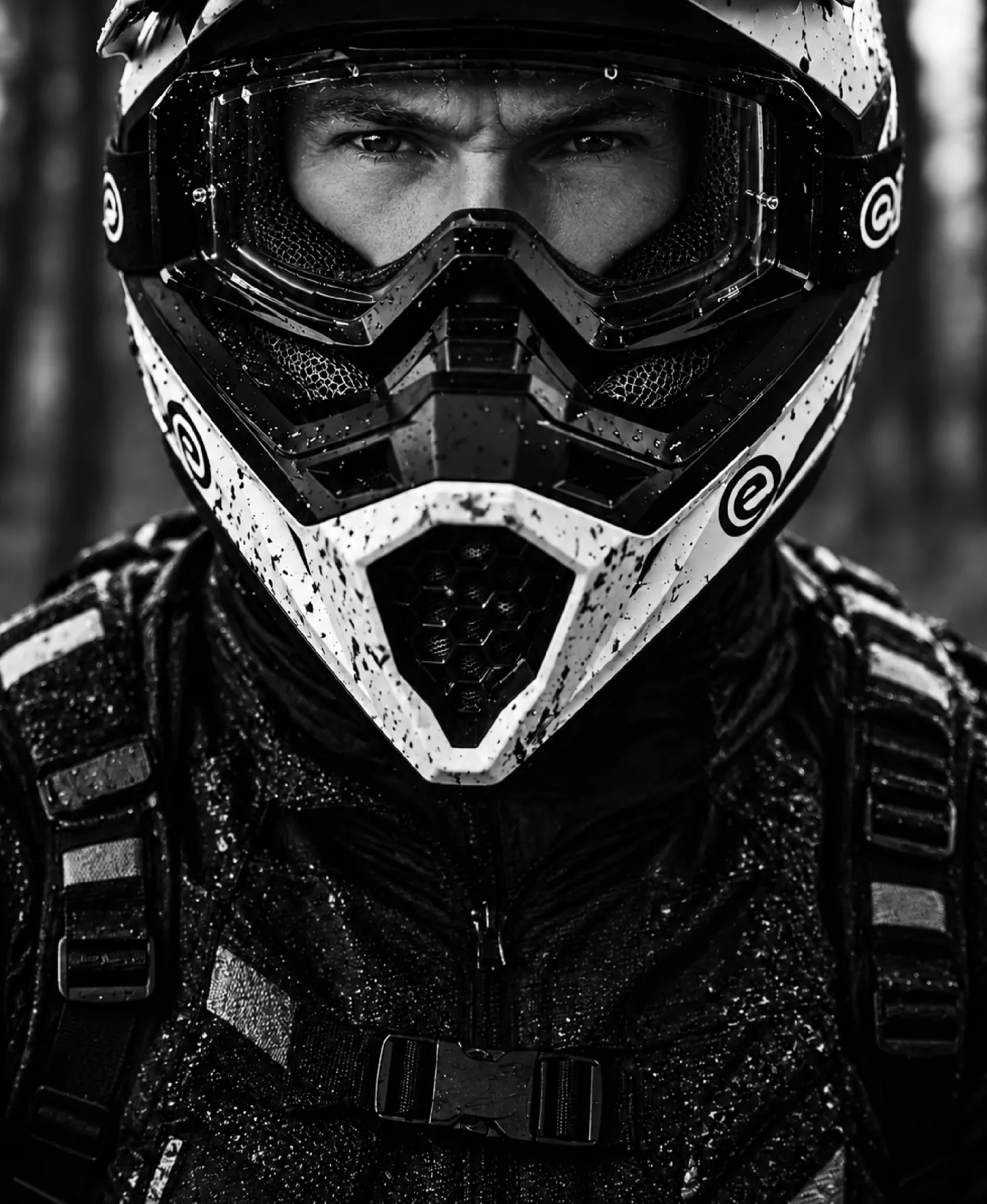 Close-up of a motorcyclist wearing a helmet